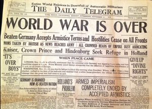 The Daily Telegram newspaper with the headline WORLD WAR IS OVER