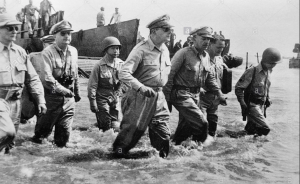 The iconic photo of MacArthur landing on Red Beach, October 20, 1944