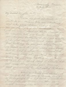 A letter written from Normandy in 1944 from Joseph "Allen" Hopper to his daughter Patti