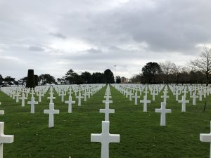 Cemetary in Normandy with hundreds of little white crosses