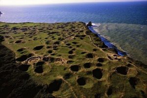 Craters and beaches in Normandy from above