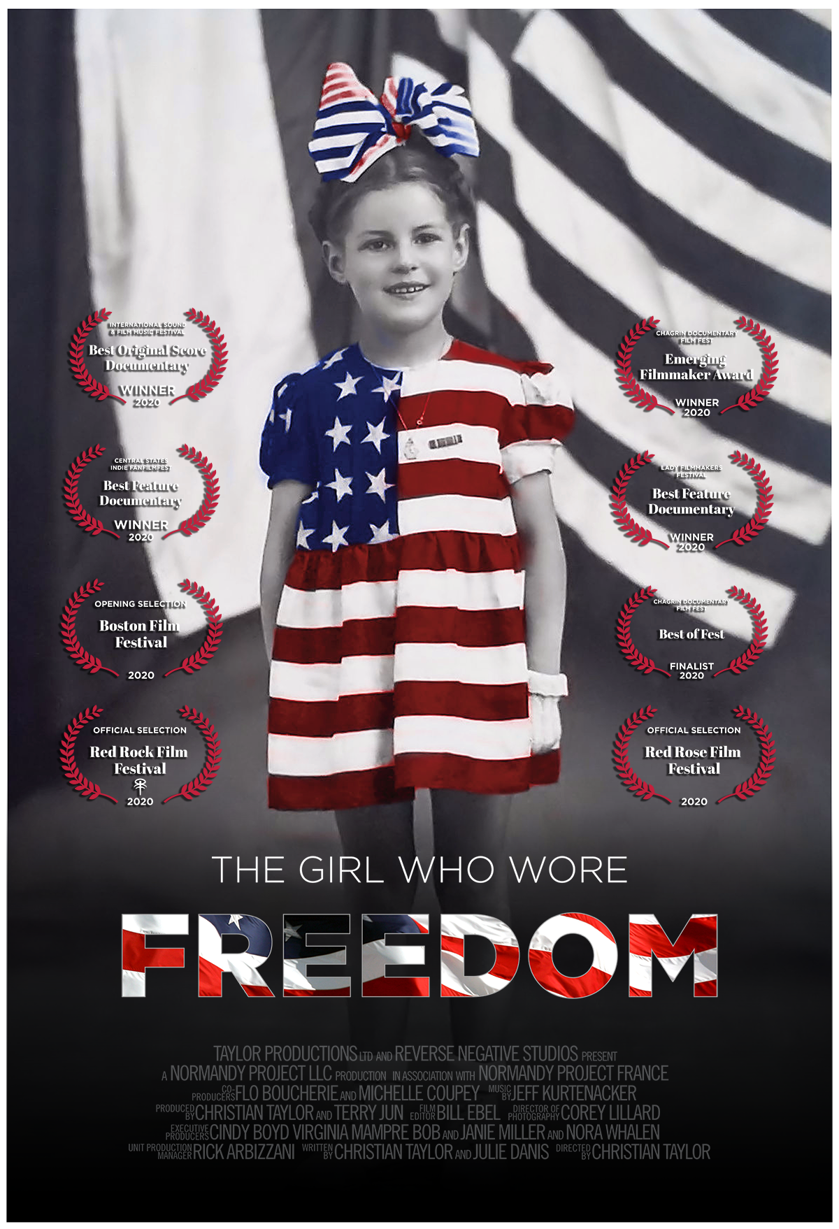 The movie poster of The Girl Who Wore Freedom with the laurels and awards that the film has received in a vertical format The movie poster of The Girl Who Wore Freedom with the laurels and awards that the film has received in a vertical format
